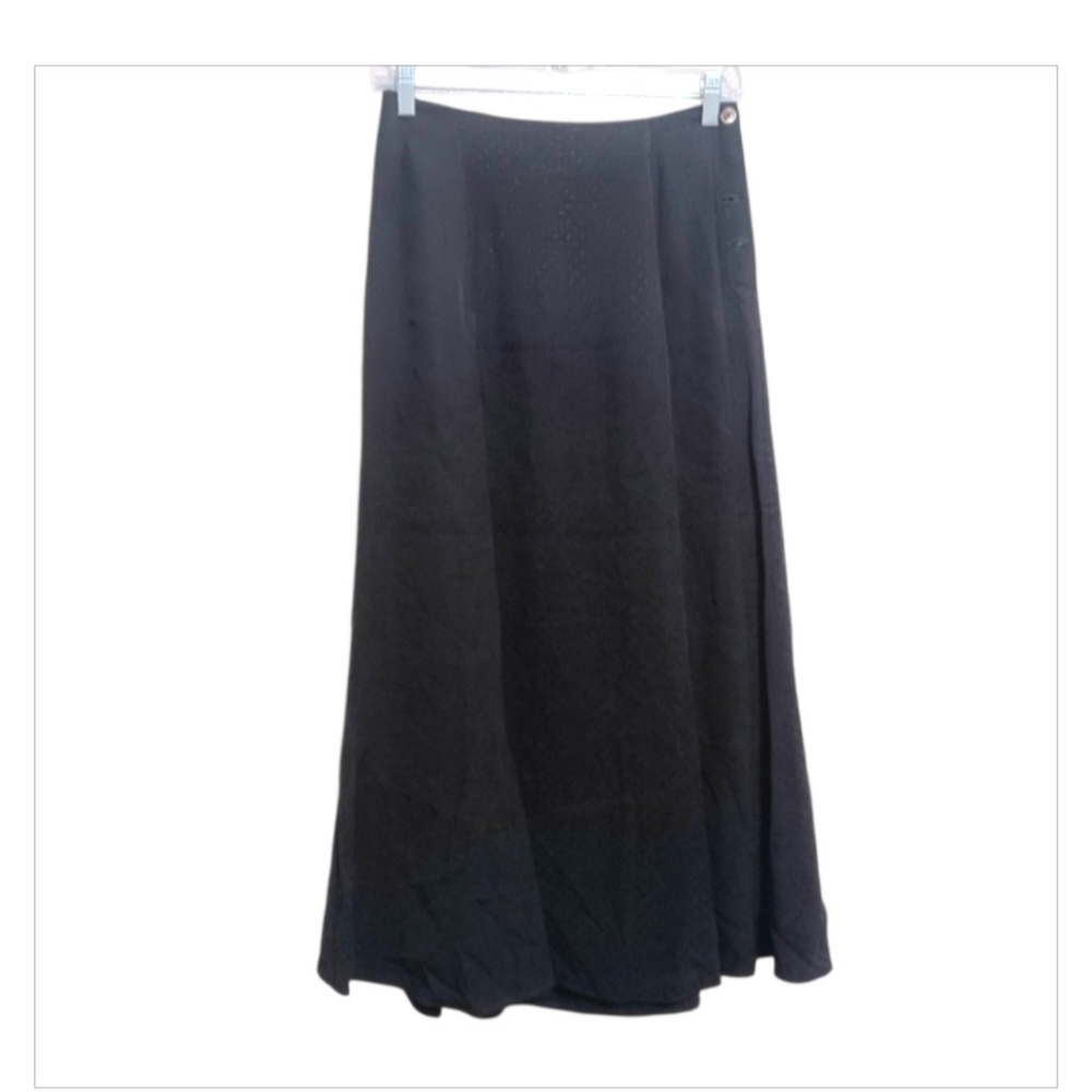 Citron Santa Monica Black Elastic Waist Button Silky Maxi Skirt